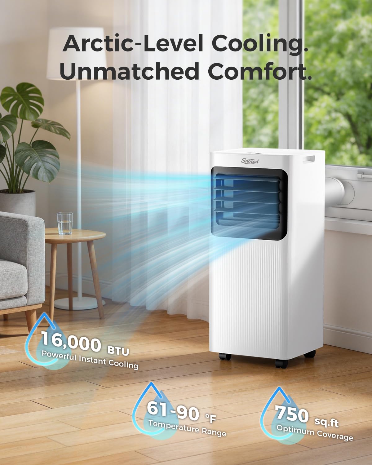 16,000 B T U Portable Air Conditioners for Large Room up to 750 Sq. Ft., 5-in-1 Smart AC with WiFi App, Remote Control, Fast Cooling, Dehumidifier, Fan, Sleep Mode, 24H Timer & Window Kit