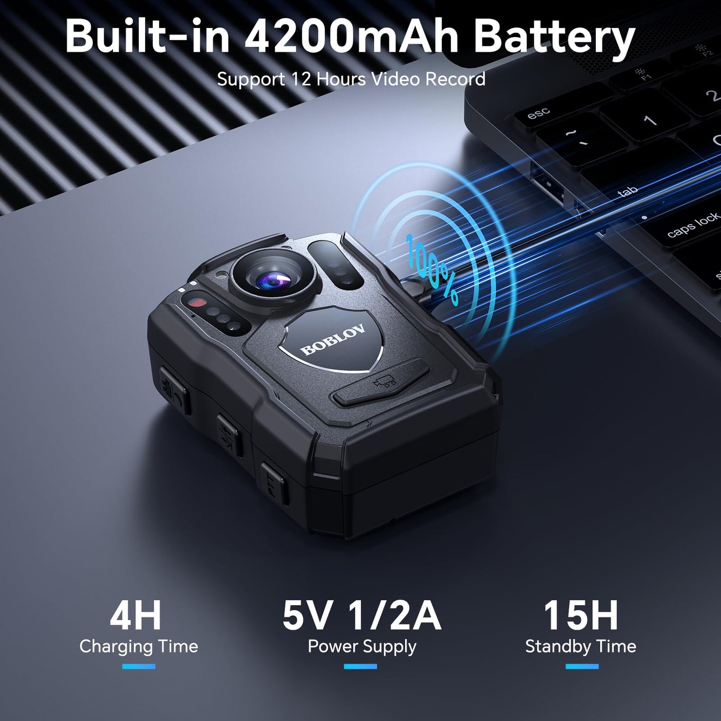 BOBLOV M5 2K 256G Police Body Camera, GPS Enabled &1440P Body Mounted Cam, Body Cam Built-in 4200MAH Battery,15Hours Record, IP67 Water Resistant, for Law Enforcement, with Car Suction Mount