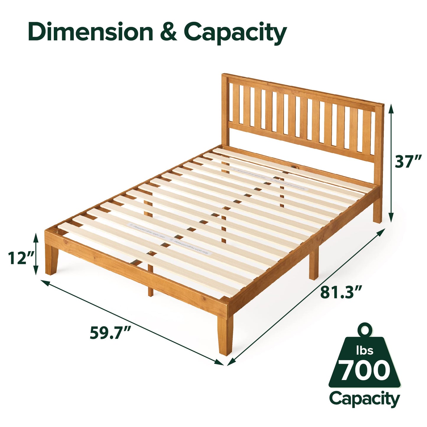 Zinus Alexia Wood Platform Bed Frame with headboard, Solid Wood Foundation with Wood Slat Support, No Box Spring Needed, Easy Assembly, Rustic Pine, Queen