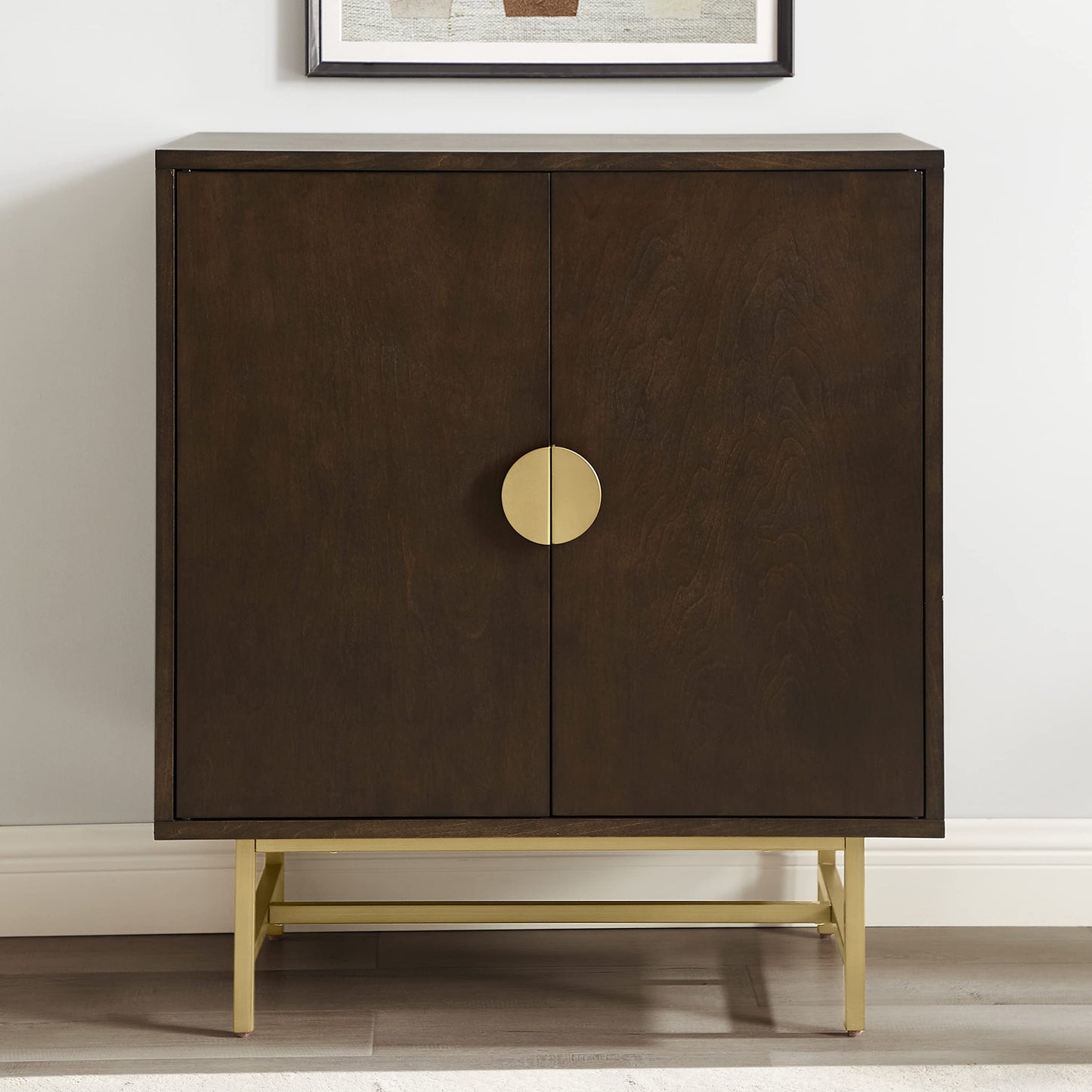 Crosley Furniture Blair Bar Cabinet with Storage Shelves and Wine Rack, Dark Brown/Gold