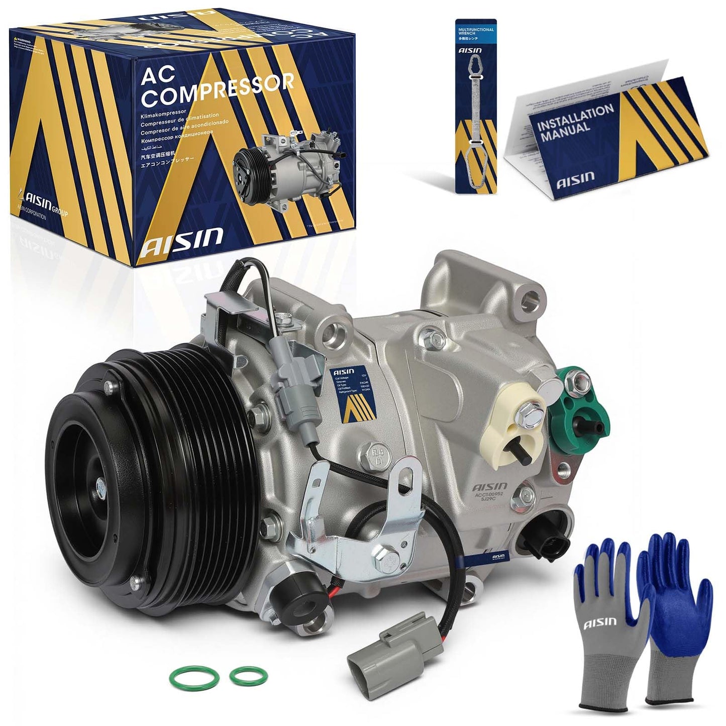 AISIN AFTERMARKET ACCT-00952 Air Conditioner AC Compressor - Compatible with Toyota RAV4 2006-2012 3.5L, Venza 2009-2016 3.5L, Lexus ES350 2007-2012 3.5L - with 7-Pulley Groove, with Clutch