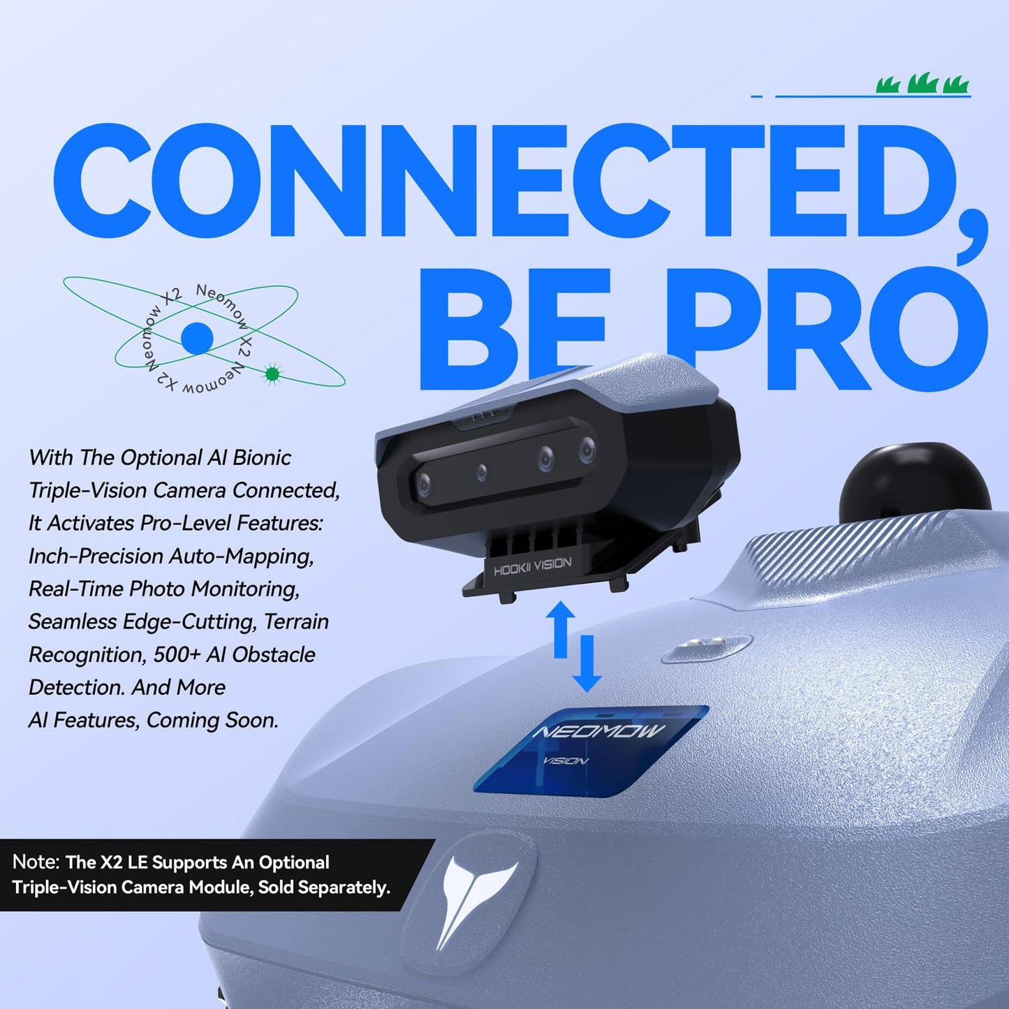 HOOKII Neomow X2 LE 360° 3D LiDAR Robot Lawn Mower, Wire Free for 0.37 Acre, No RTK Antenna, 4G App Control, GPS Anti-Theft, 13Ah, IPX6, Support Upgrade AI Bionic Triple Vision Module for Auto-Mapping
