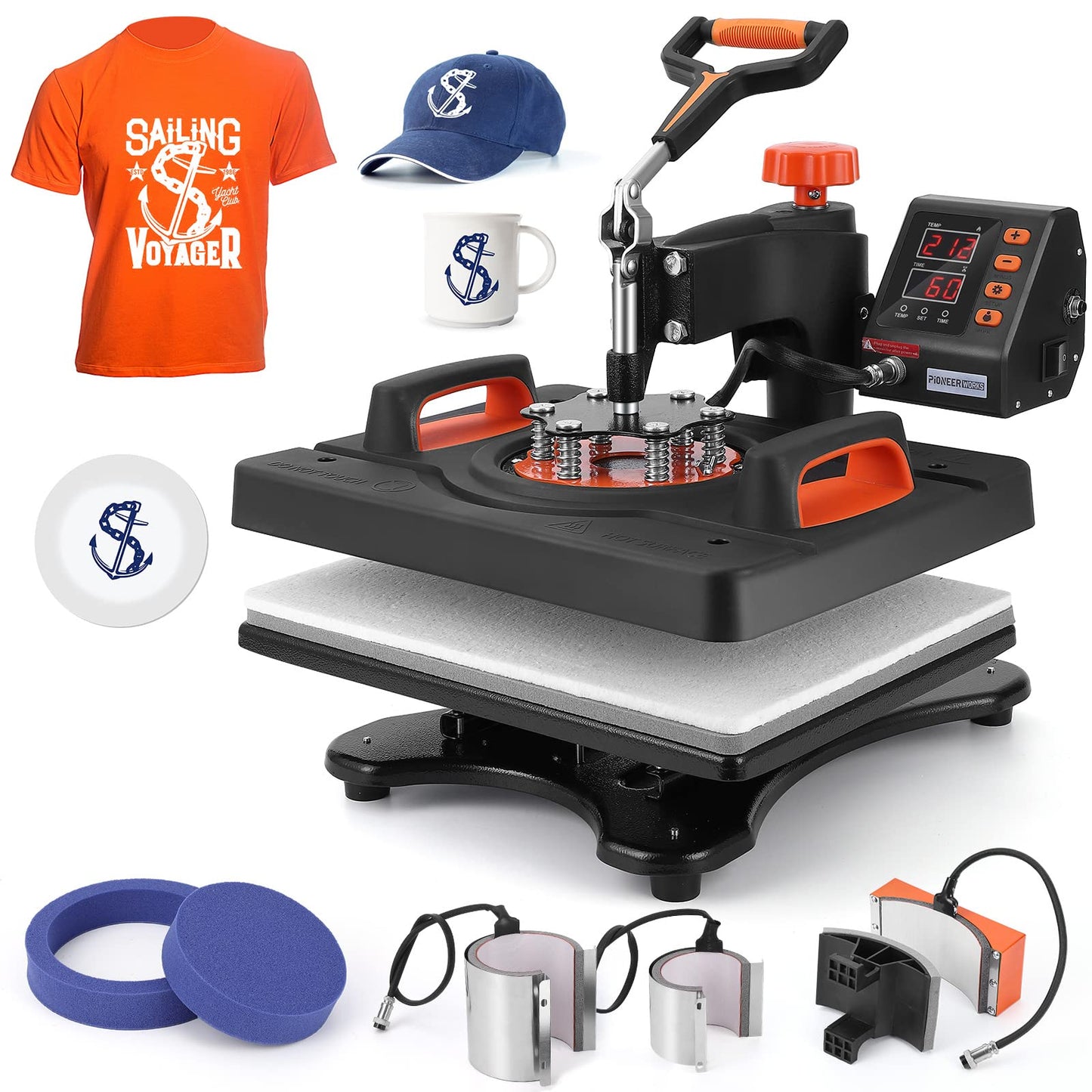 Heat Press Machine 12 x 15 inch, 6 in 1 Professional Heat Press Machines for T-Shirts, Caps, Tumbler, Mug Digital Industrial Sublimation 360-degree Rotation Multiful Heat Press Printing Machine