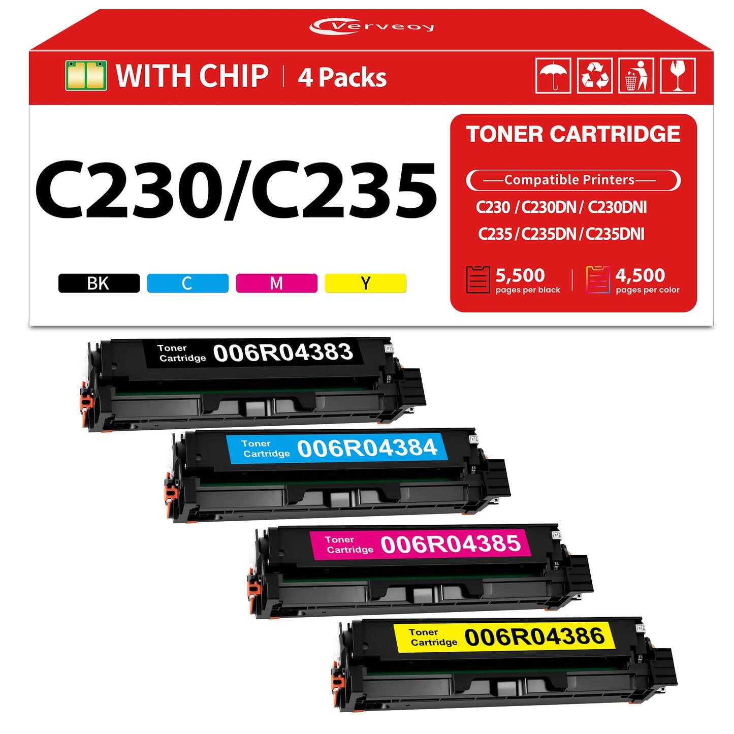 C230/C235 Toner Bundle High Capacity Toner Cartridge Replacement for Xerox C230 Ink Cartridges for 006R04383 Black 006R04384 Toner 006R04385 006R04386 Wroks with Xerox C230 C235 Color Printer Toner