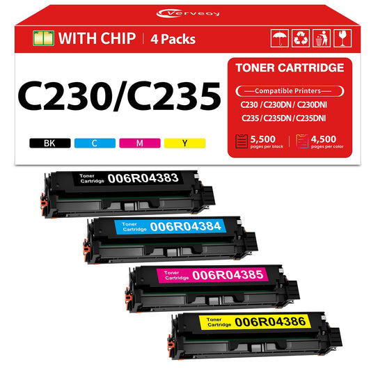 C230/C235 Toner Bundle High Capacity Toner Cartridge Replacement for Xerox C230 Ink Cartridges for 006R04383 Black 006R04384 Toner 006R04385 006R04386 Wroks with Xerox C230 C235 Color Printer Toner