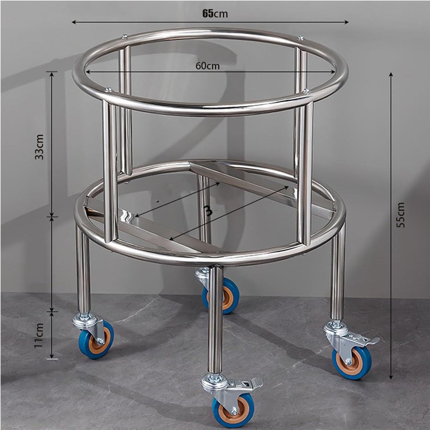 GRPDMDM 23.6in Commercial Stock Pot Rack with 4 Wheels,Stainless Steel Bucket Mobile Stand,Large Soup Bucket Rack,Stock Pot Cart,Rice Warmer Stand, for Canteen Restaurant