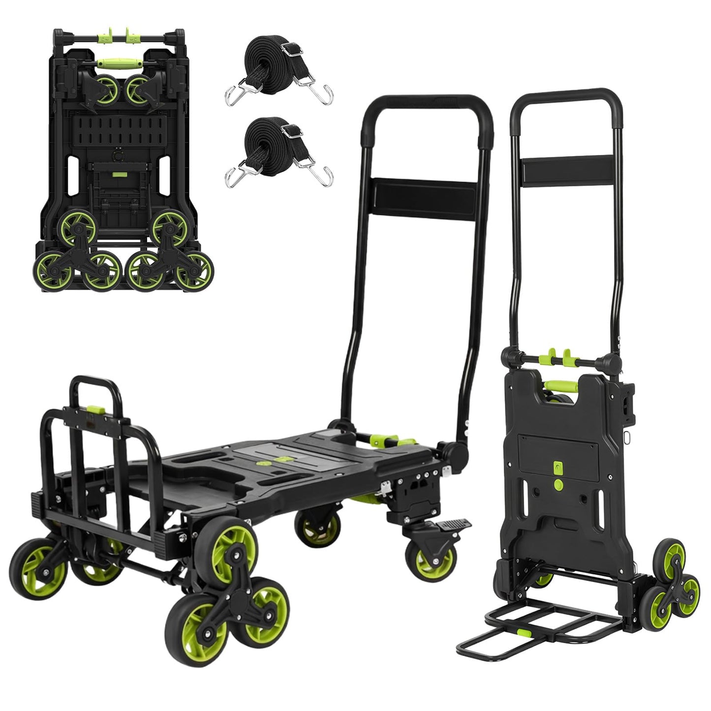 Upgraded 3 in 1 Convertible Folding Hand Truck with Brakes, Hand Truck Dolly Heavy Duty 660lbs Capacity, Stair Climbing Cart with Adjustable Shovel Board and Fixed Handle for Moving