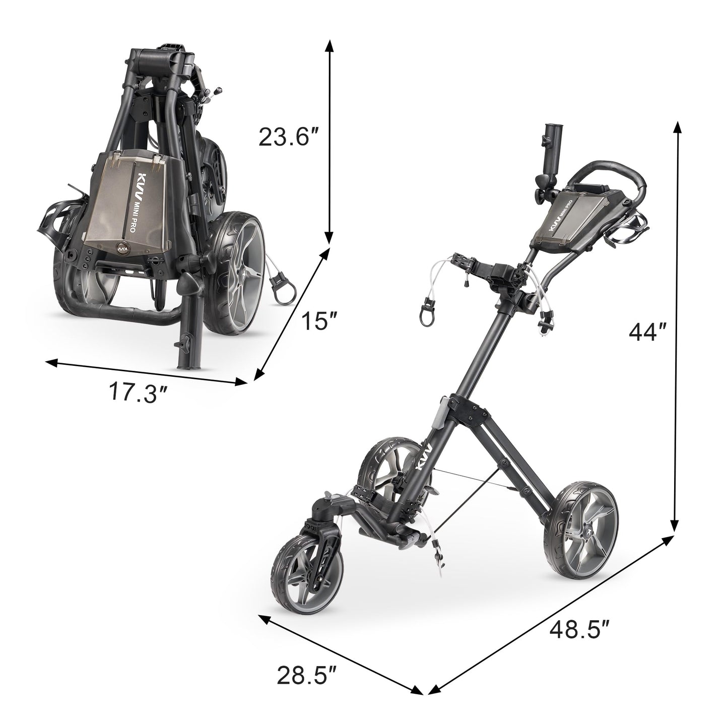 KVV Mini-Pro Deluxe Golf Cart for All Age Groups,Golf Push Cart with Adjustable Upper Bracket, 360 Swivel Front Wheel, Ultra-Compact Size