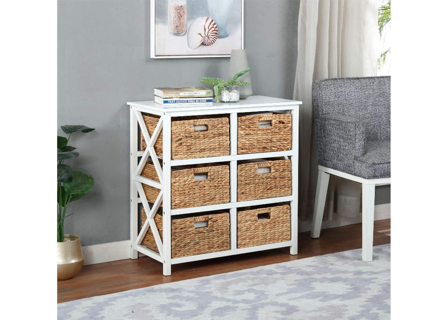 eHemco 3 Tier X-Side End Storage Cabinet Table, White