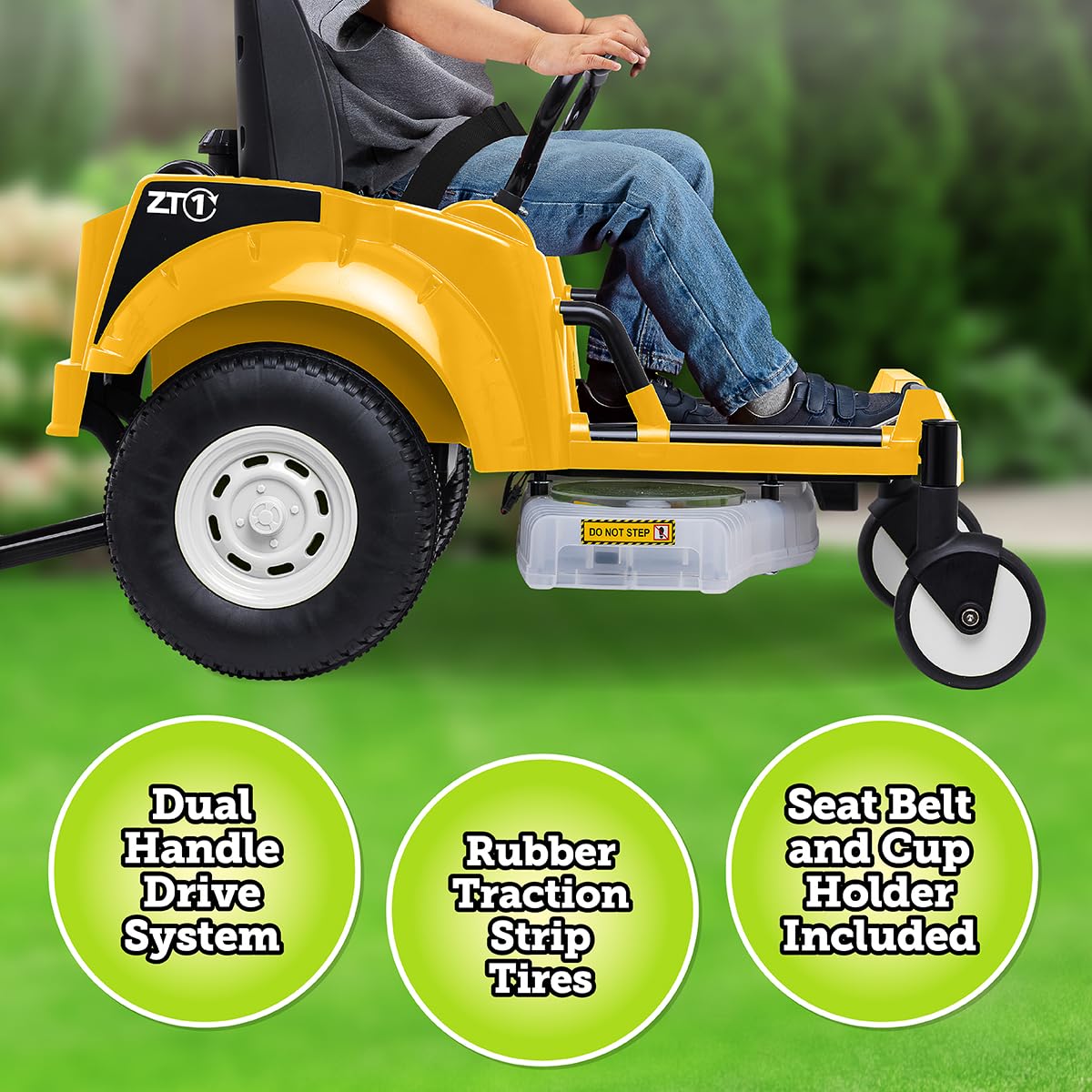 Kid Trax 12V Zero Turn Lawn Mower Tractor Toy - Riding Lawn Mower, Outdoor Toys, Kids Electric Car, Ride On Tractor, Dual Handle, Twist and Turn, Speed to 3MPH, Max Weight of 77lbs, Age 3-7, Yellow