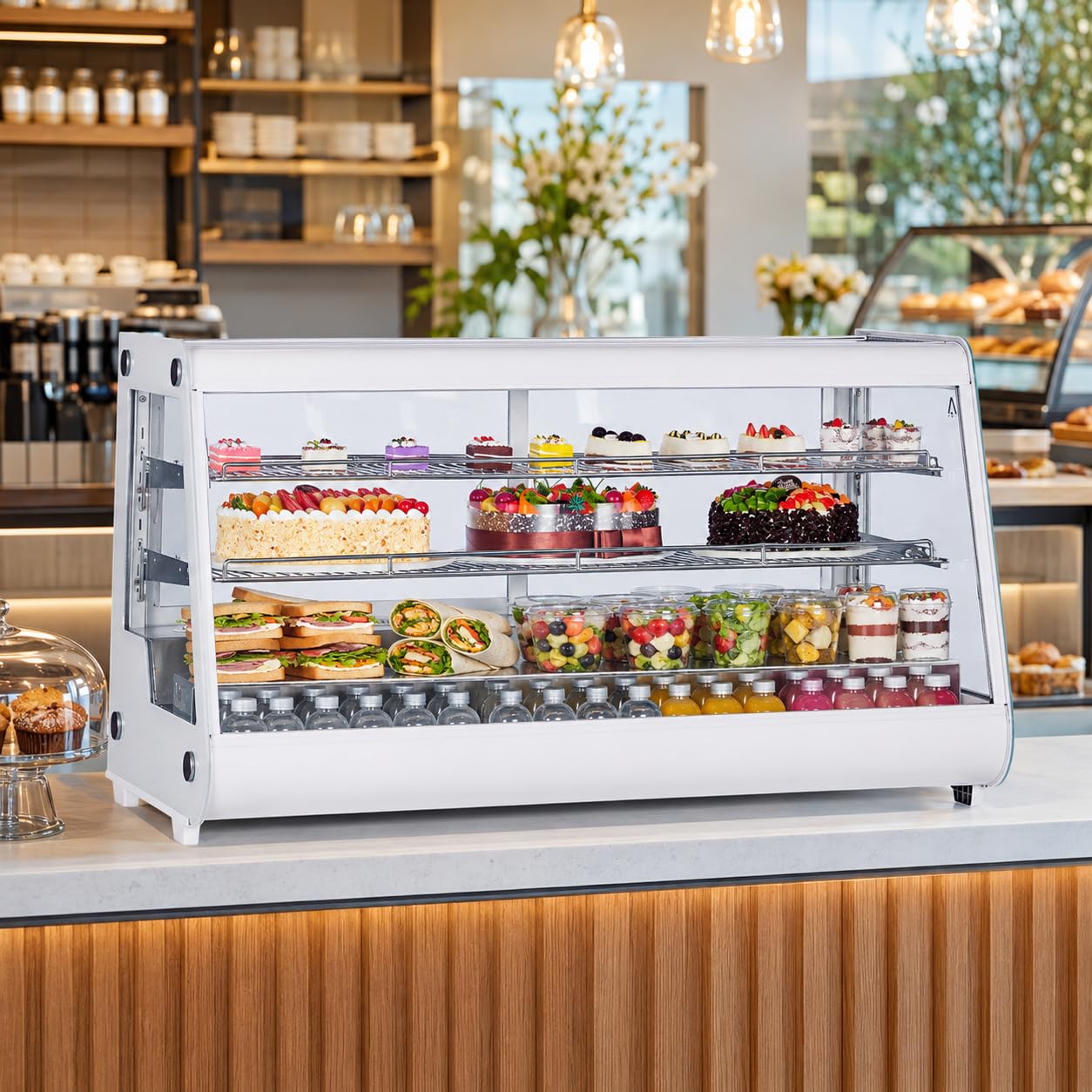 8.1 Cu.Ft Commercial Glass Door Refrigerator | Countertop Display Fridge with LED Lighting for Bakeries, Cafes, Convenience Stores | Energy Efficient, Adjustable Shelves, Auto-Closing Door