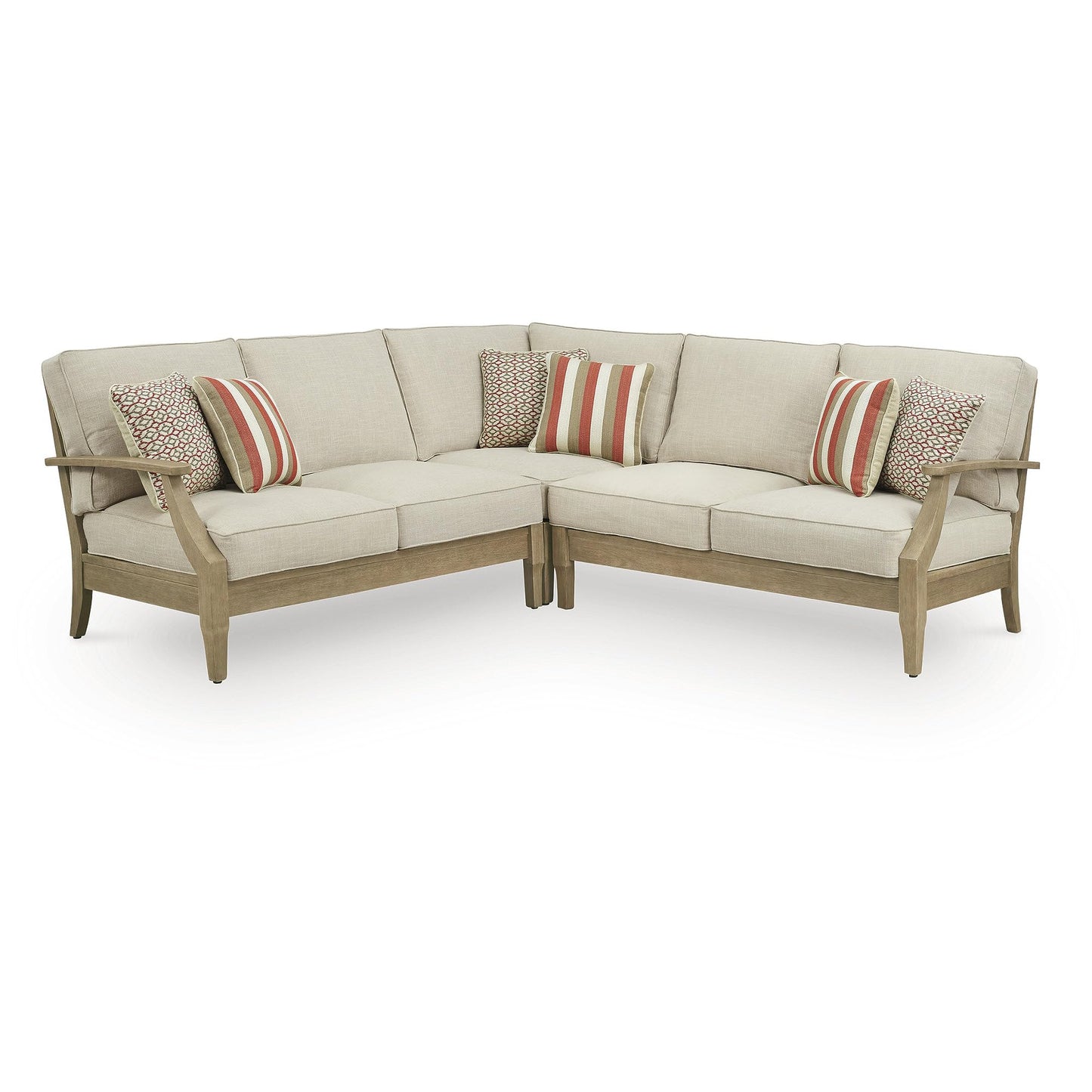 Signature Design by Ashley Clare View Symmetrical Contemporary 3-Piece Outdoor Sectional with Cushion and 6 Throw Pillows, Beige