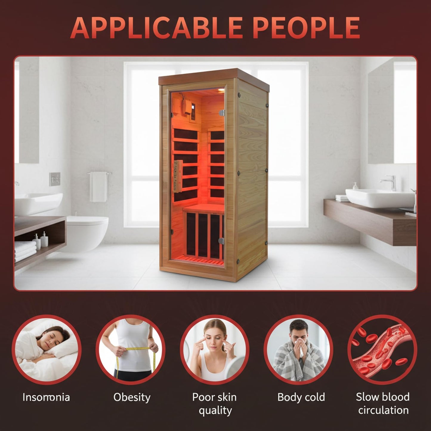 Homsido Red Light Therapy Infrared Sauna for Home – 1300W 110V 1-Person Indoor Wood Sauna w/Carbon Crystal Heaters, Red Light Lamp, Post-Workout Recovery & Spa Relaxation, Gift for Women Men