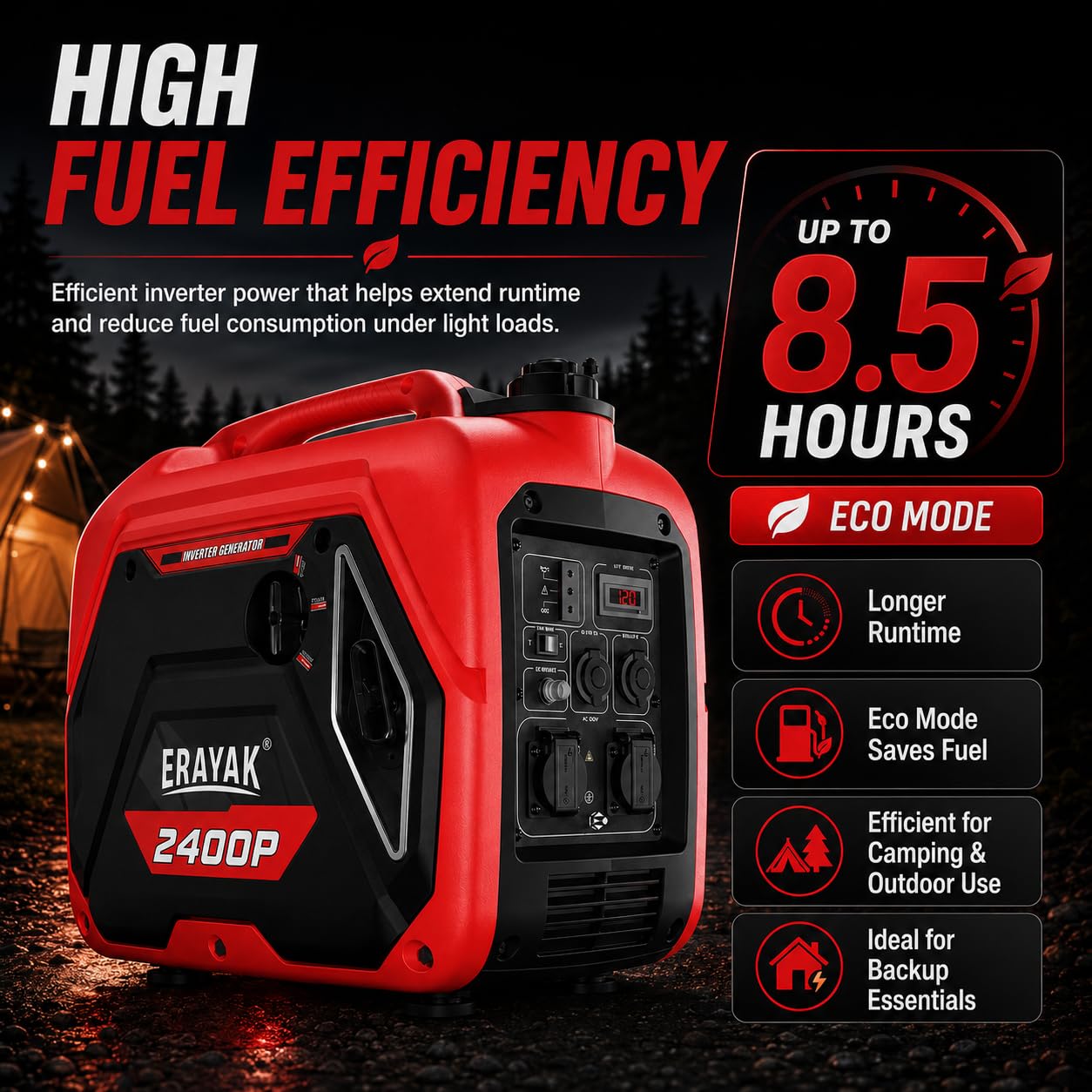 ERAYAK 2400W Portable Inverter Generator for Home Use, Super Quiet Small Generator for Camping Outdoor Emergency Power Backup, Gas Powered Engine, EPA, ECO Mode