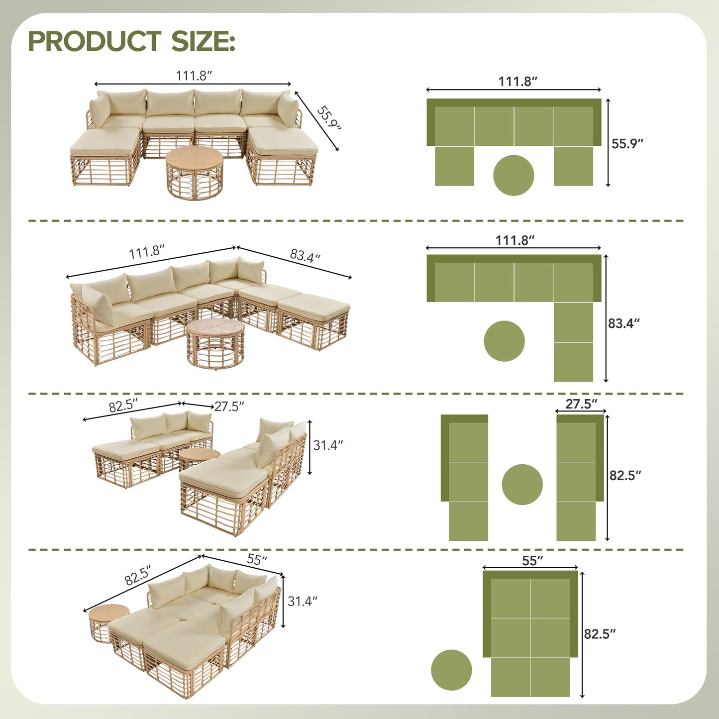 Merax 7 Pieces Rattan Outdoor Patio Furniture Set, All-Weather Sectional Sofa Set with Thick Cushions and Pillows, Freely Combined Conversation Sets for Garden Backyard Balcony (Brown)