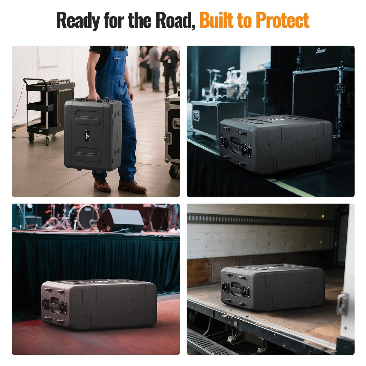 Phenyx Pro 4U Shallow Rack Case, 19" Rackmount Road Case, Detachable Front and Back Cover Storage, Shockproof & Waterproof, Server Rack Cabinet for Wireless Mic Systems, IEMs, Amplifiers (PRCSE-4U)