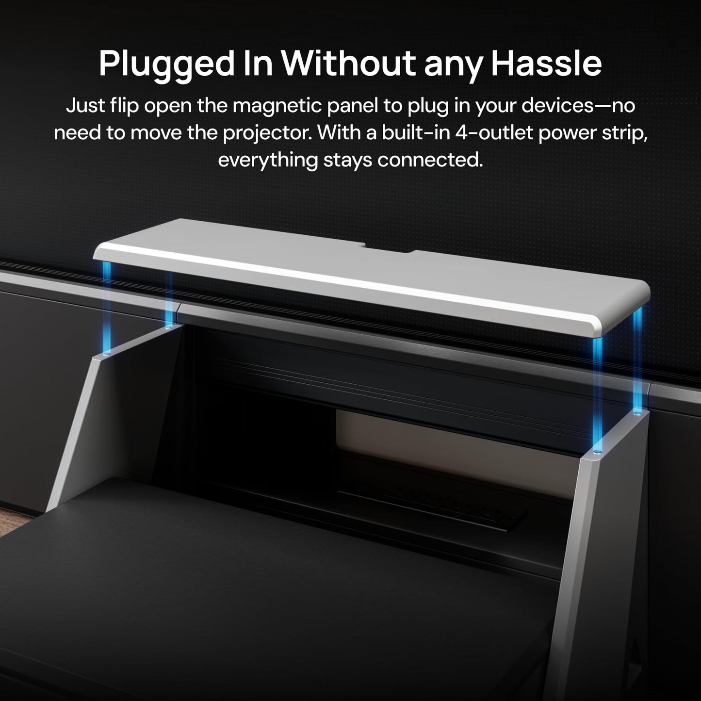 AWOL RGB Glow Station, 130" Universal UST Projector Stand/Base with RGB Ambient Lighting, Remote-Control LED, Cable Management & 4-Outlet Power, Fits Most Ultra-Short-Throw Projectors