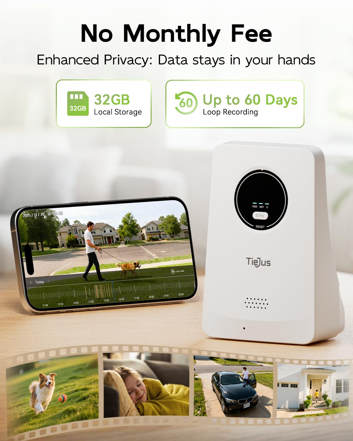 TIEJUS Solar Security Cameras Outdoor Wireless, 2K Home Security Camera System, Offline TV Viewing, No Subscription Needed, 4MP Color Night Vision, 32GB Local Storage, Easy Setup, 2.4/5GHz WiFi