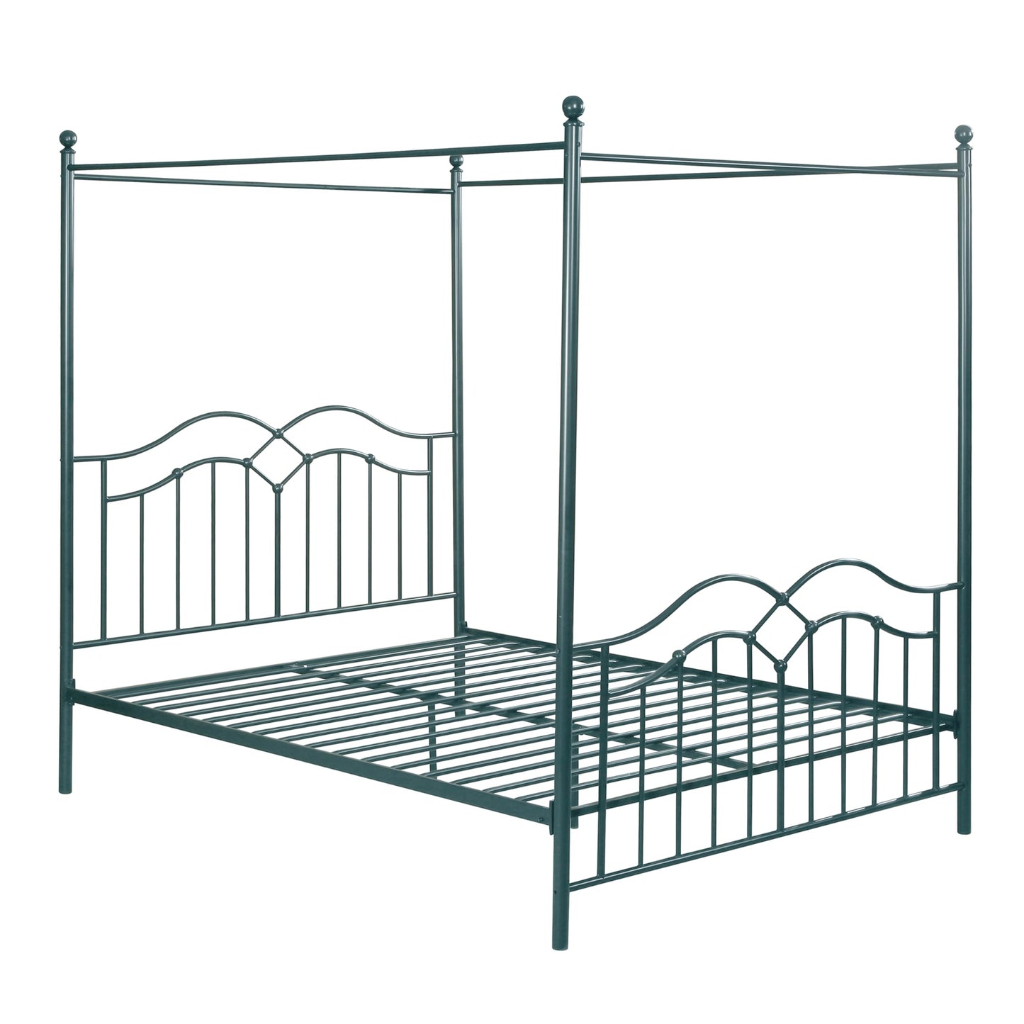 Merax Queen Size Canopy Bed Frame, Metal Four-Poster Platform Bed Frame, Under-Bed Storage Space, No Box Spring Needed Easy Assembly Blue