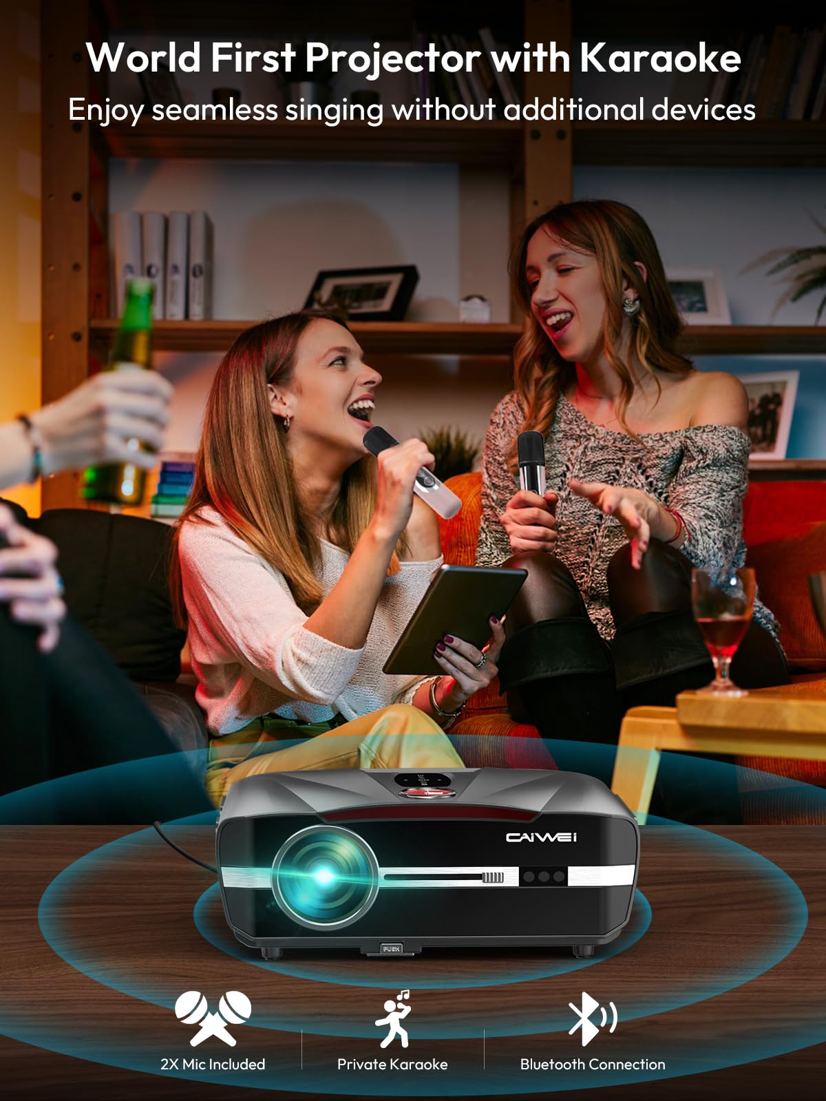 Daylight Projector Auto Focus 4K, 2300 ANSI Bright HD LED 4K Home Theater Karaoke Movie Gaming Projector Ceiling Indoor Outdoor Native 1080P Smart TV Proyector with 5G WiFi Bluetooth Apps HDMI WiFi 6