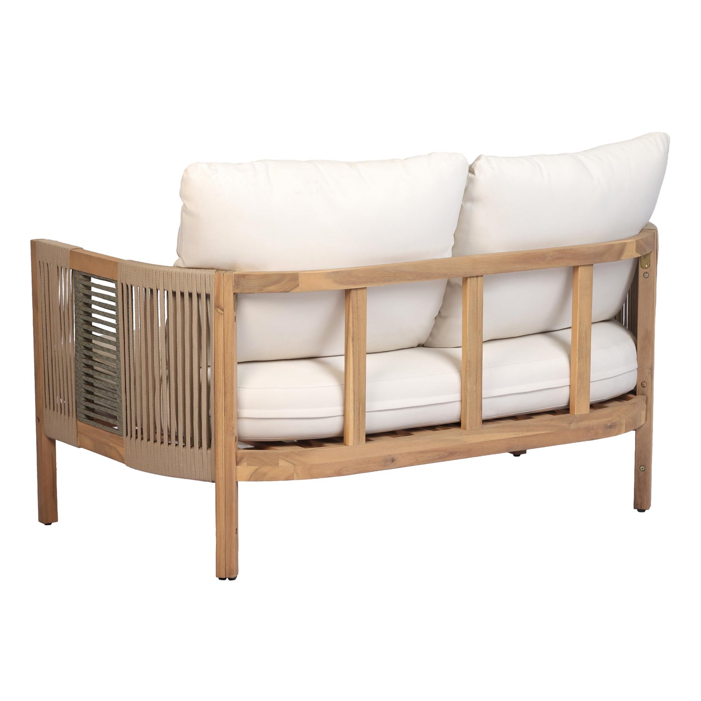 Christopher Knight Home Outdoor Acacia Wood Loveseat with Coffee Table, Acacia Wood Patio Furniture, Outdoor Conversation Sofa Set, Patio Sectional Chat Set for Backyard Balcony, Teak+ Beige