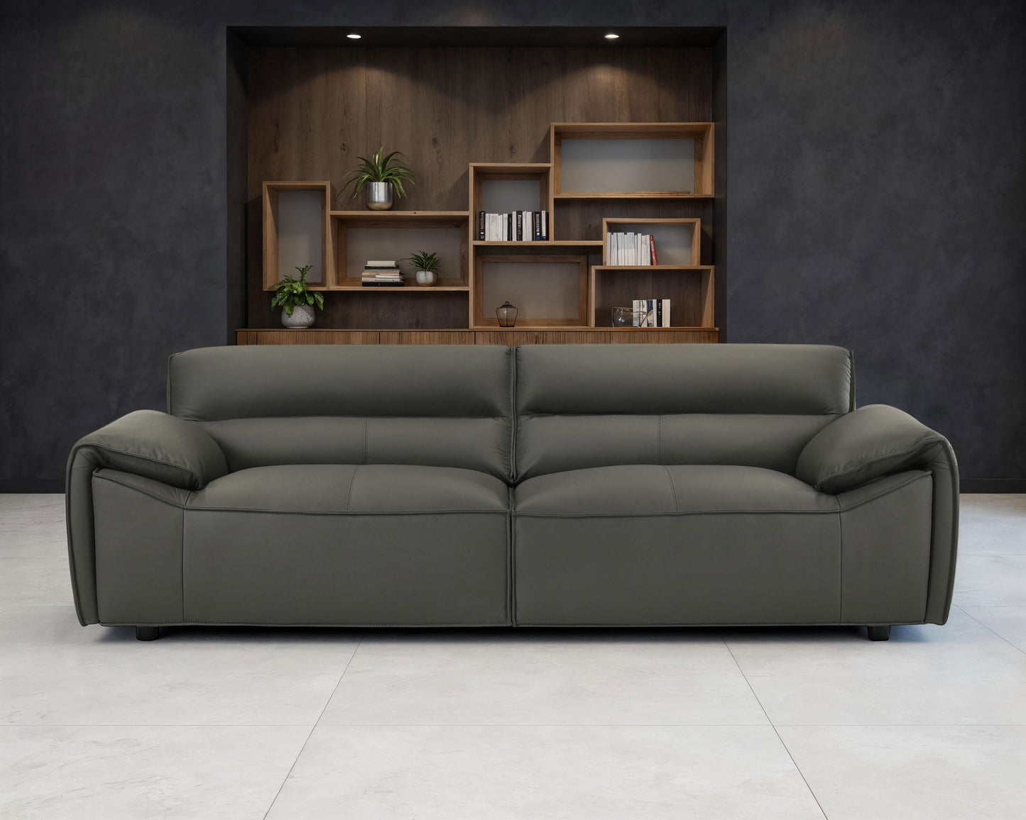 Coaster Home Furnishings - Buxton - Top Grain Leather - Upholstered Leather Sofa with Track Arms, Tight Back, Low-Profile Frame and Full Foam Seating - Living Room - Graphite - 509504