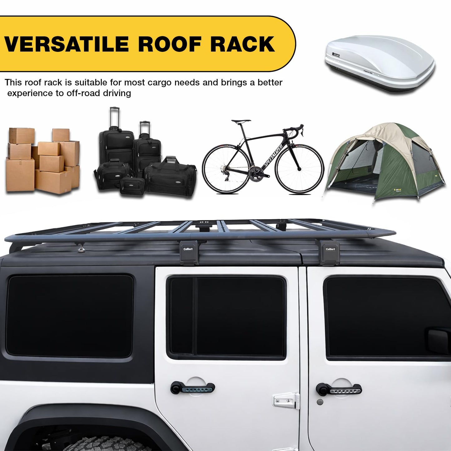 CALLIERT Aluminum Full-Length Roof Rack Cargo Basket for 07-18 JK 4 Door