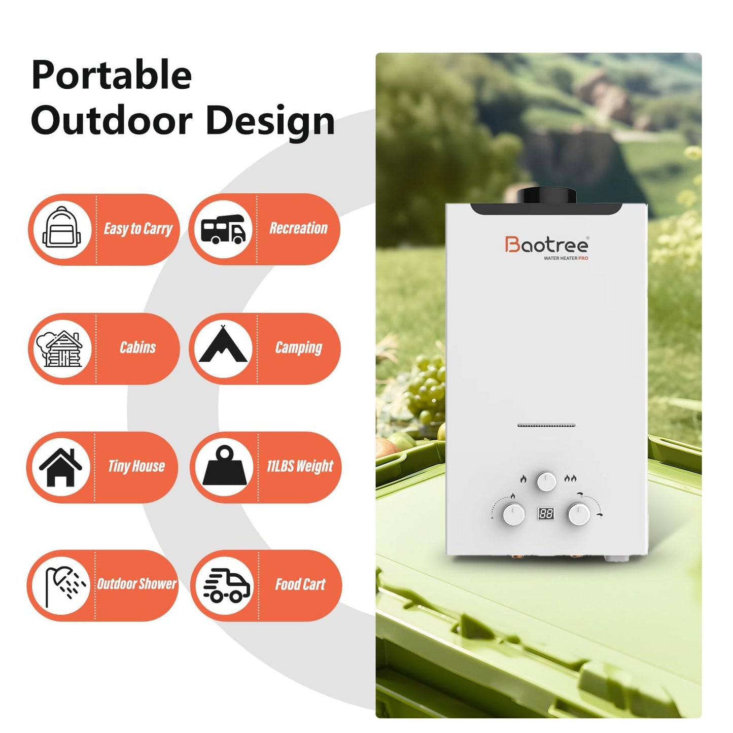 Tankless Water Heater Propane, 4.76 GPM RV Water Heater with Digital Display,18L Portable Instant Hot Gas Water Heater with Overheating Protection for Indoor and Camping,115,425 BTU