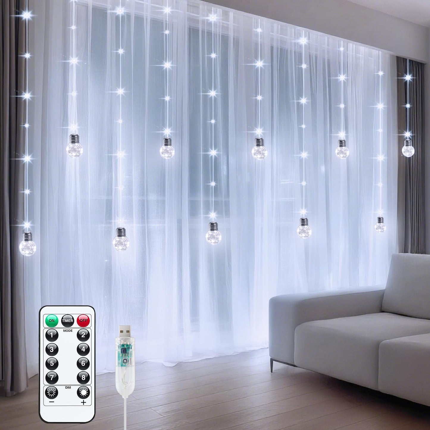Minetom 200 LED Fairy String Lights, USB Powered, Waterproof, Pure White, for Christmas, Wedding, Party, Bedroom Decoration