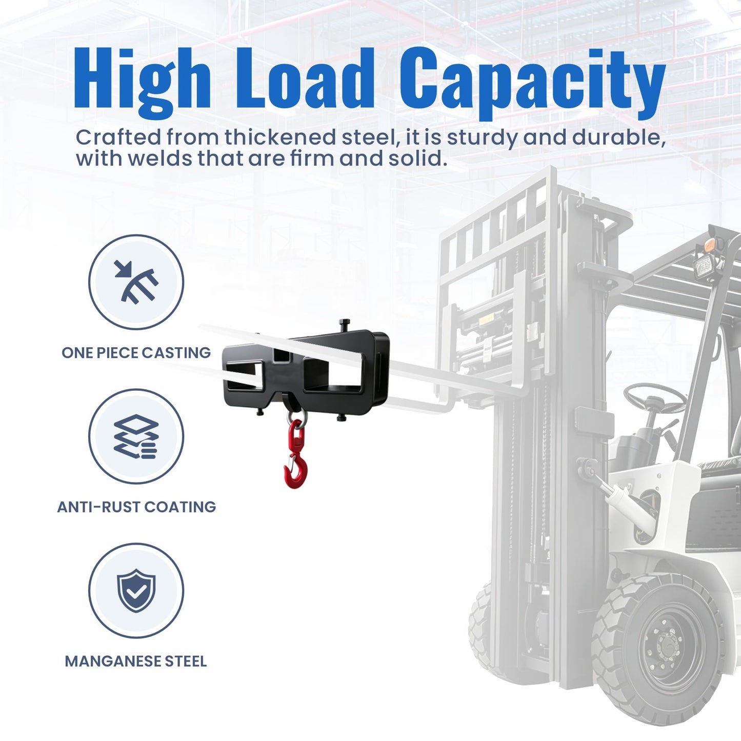 Heavy Duty Forklift Lifting Hook Attachment with Ratchet Tie Down Strap