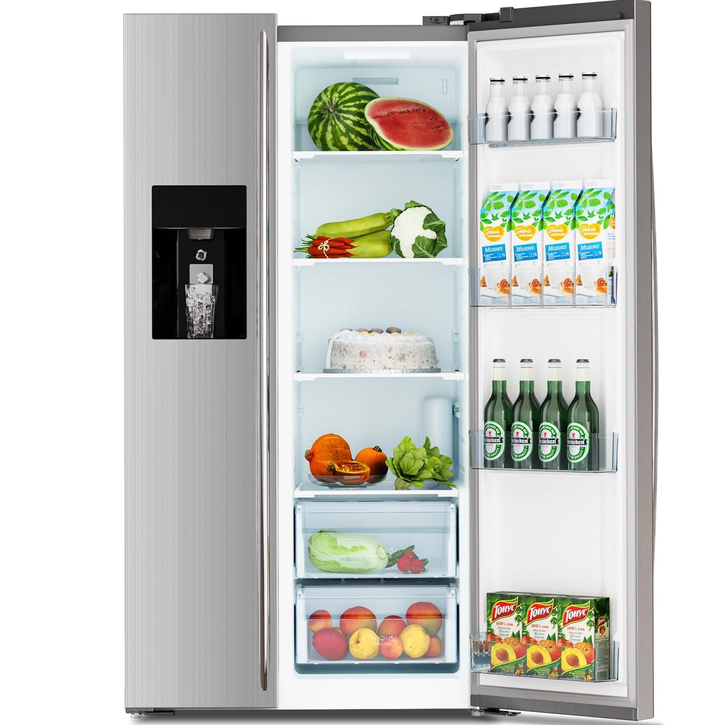 Antarctic Star 20 Cu.Ft French Door Refrigerator, Stainless Steel Fridge with Side Freezer & Water Dispenser, Nugget and Cube Ice Maker, Adjustable Thermostat