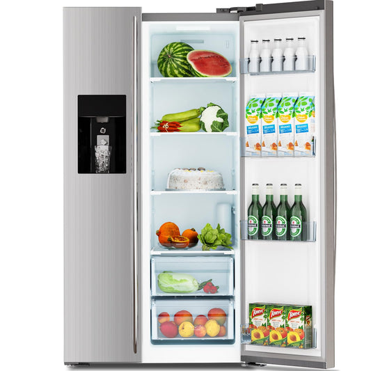 Antarctic Star 20 Cu.Ft French Door Refrigerator, Stainless Steel Fridge with Side Freezer & Water Dispenser, Nugget and Cube Ice Maker, Adjustable Thermostat