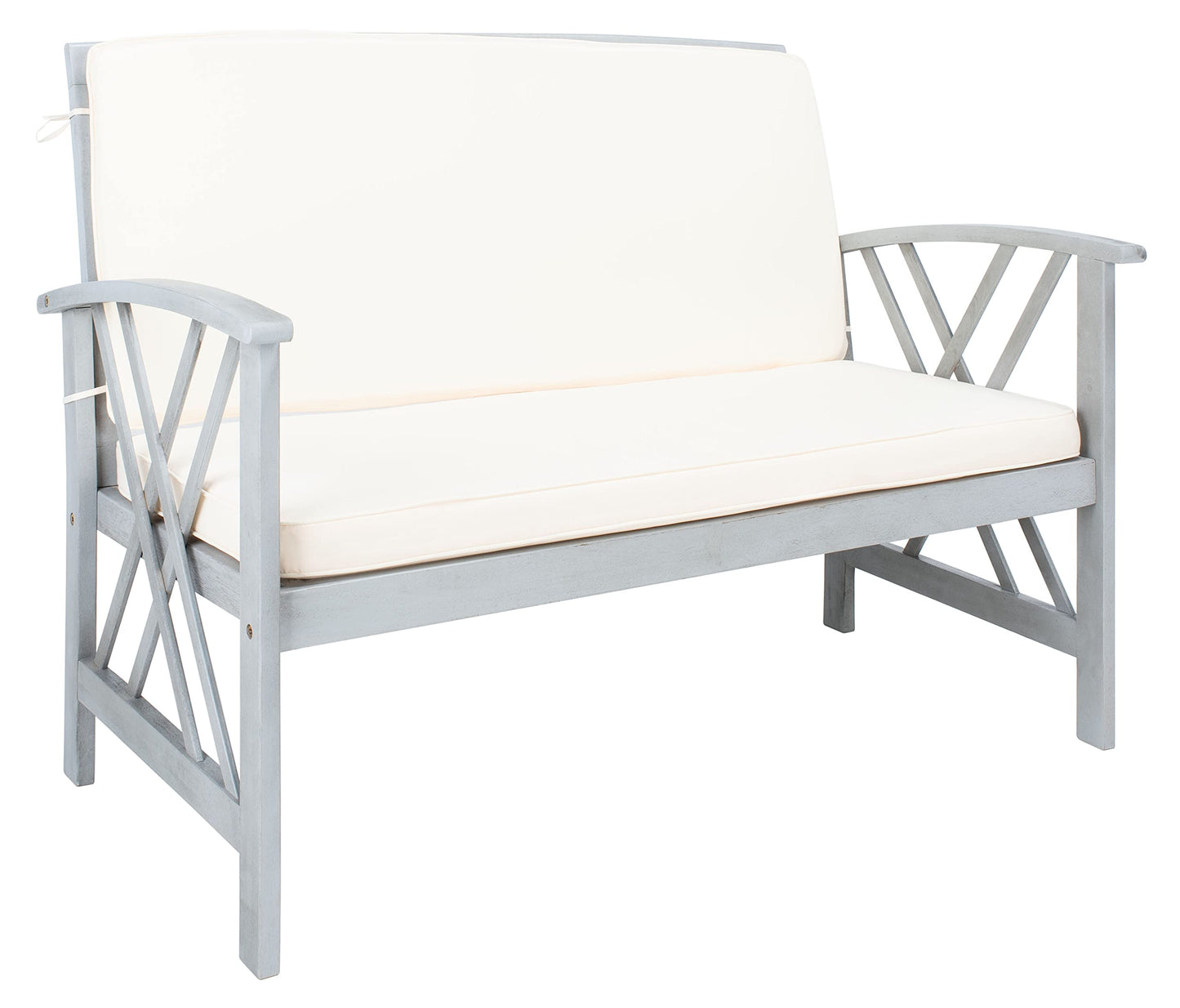 SAFAVIEH Outdoor Collection Fontana Grey Wash/ Beige 4-Piece Conversation Patio Set with Cushions