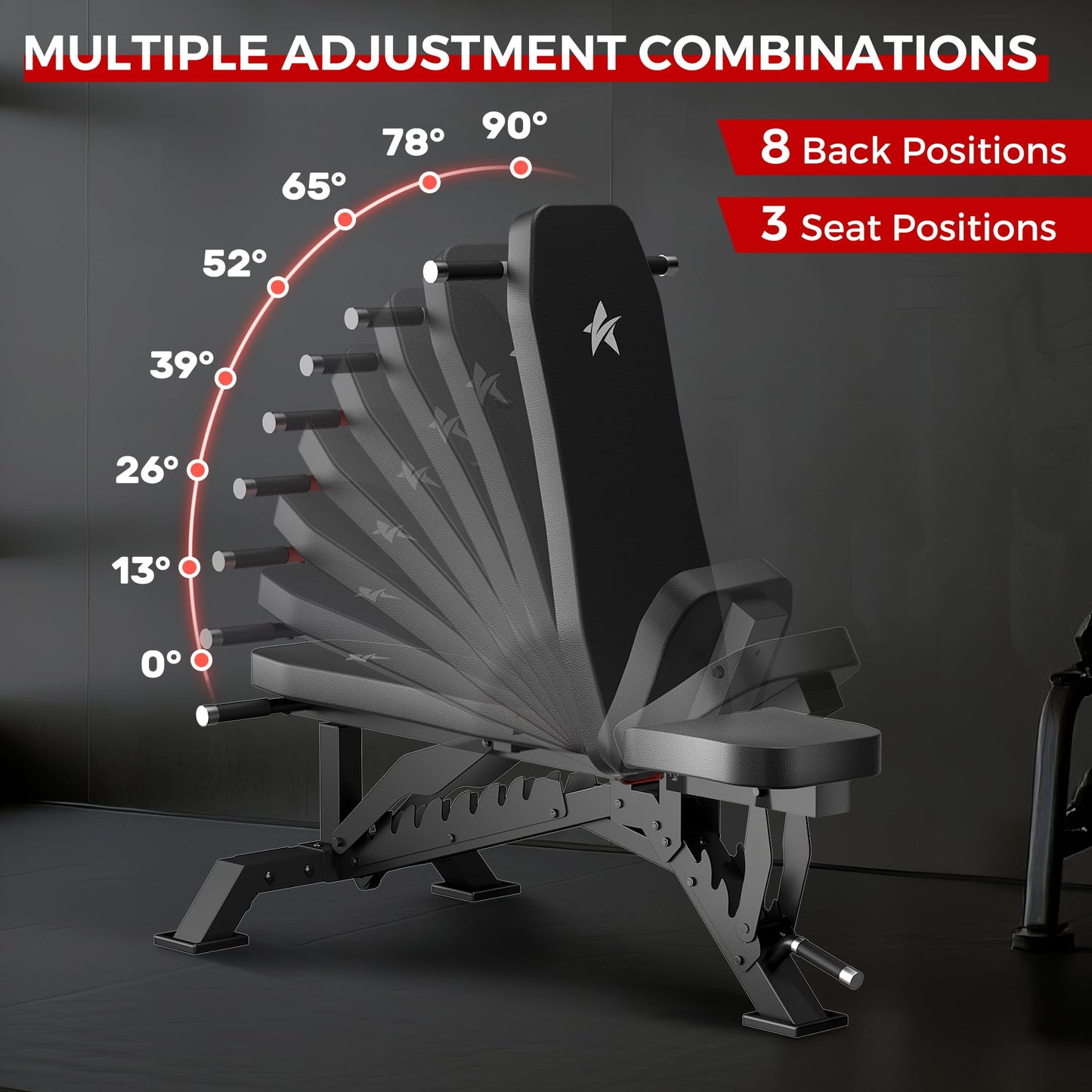 STACOO Weight Bench, Adjustable Workout Bench for Home Gym Full Body Workout, 1300LBS Weight Capacity Bench Press, Flat/Incline Bench with 33" Extra-Long Backrest & Wheels