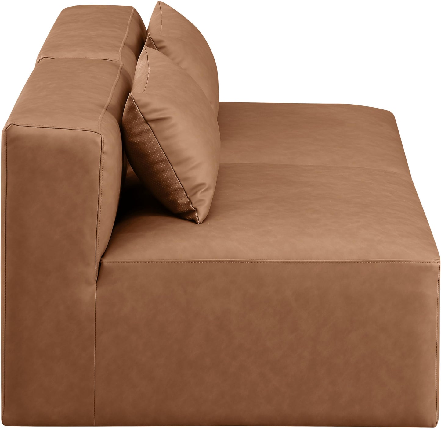 Meridian Furniture 668Brown-S72A Cube Collection Modern | Contemporary Modular Sofa with Soft Brown Vegan Leather, Modular to Create Infinite Configurations, 72" W x 36" D x 26" H, Brown