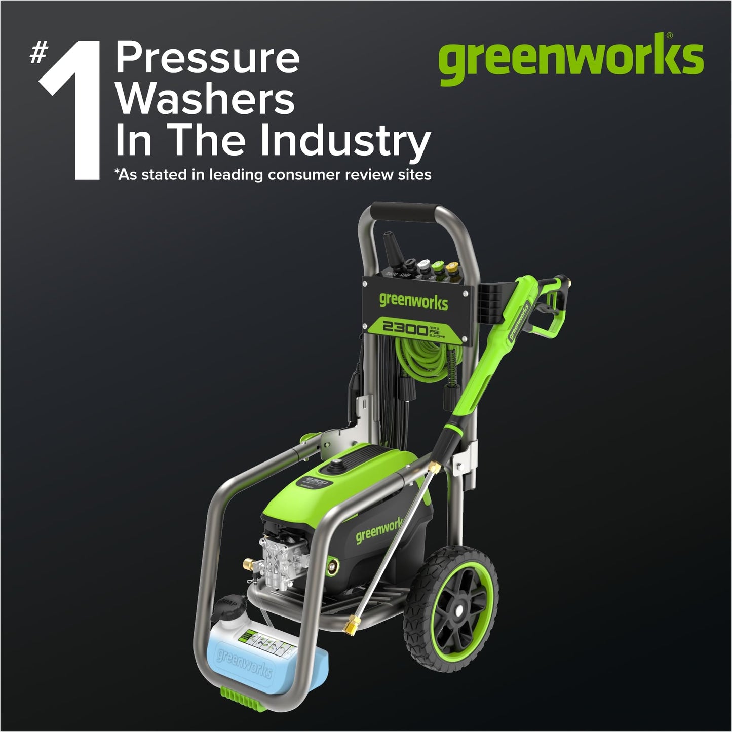Greenworks Pro Brushless 2300 PSI (SGS Certified) 2.3 GPM Max / 1.2 GPM Electric Pressure Washer (Foldable Handles, Rugged Steel Frame, 25 FT Hose, 35 FT GFCI Power Cord)