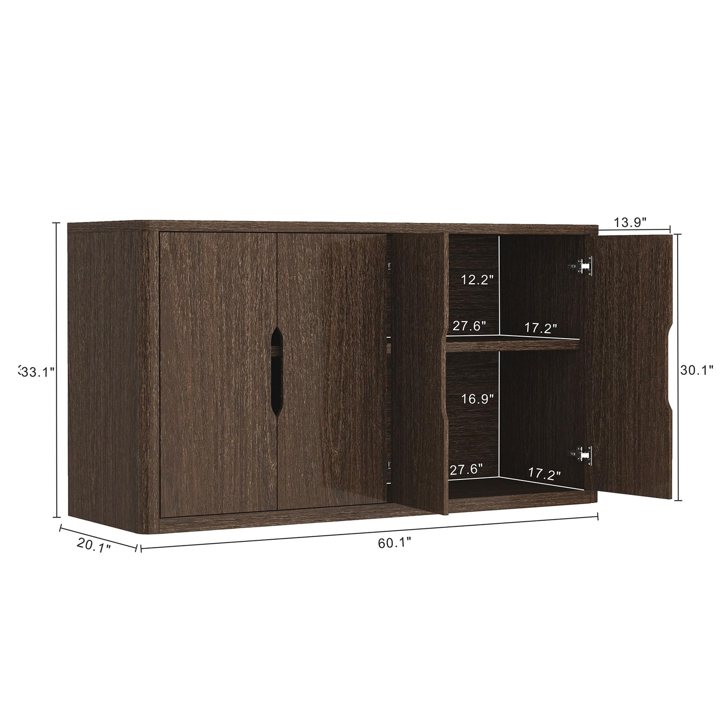 Manhattan Comfort Rivington Modern Sideboard Buffet Cabinet with Storage – 60" Media Console Table with Doors and 4 Adjustable Shelves for Dining Room, Living Room, or Entryway, Walnut