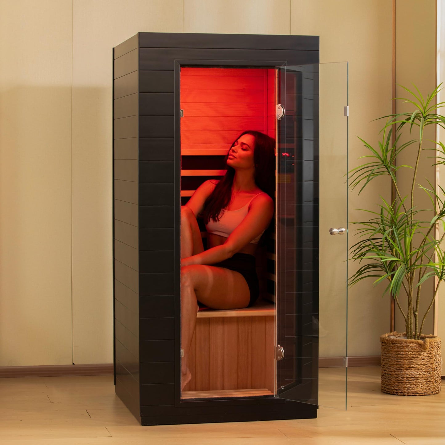 EZLIFE 1-Person Low EMF Infrared Solo Sauna with Red Light Up to 149°F Bluetooth Speakers, Interior Dimensions– 29.45”L × 31.81”W × 63.35”H