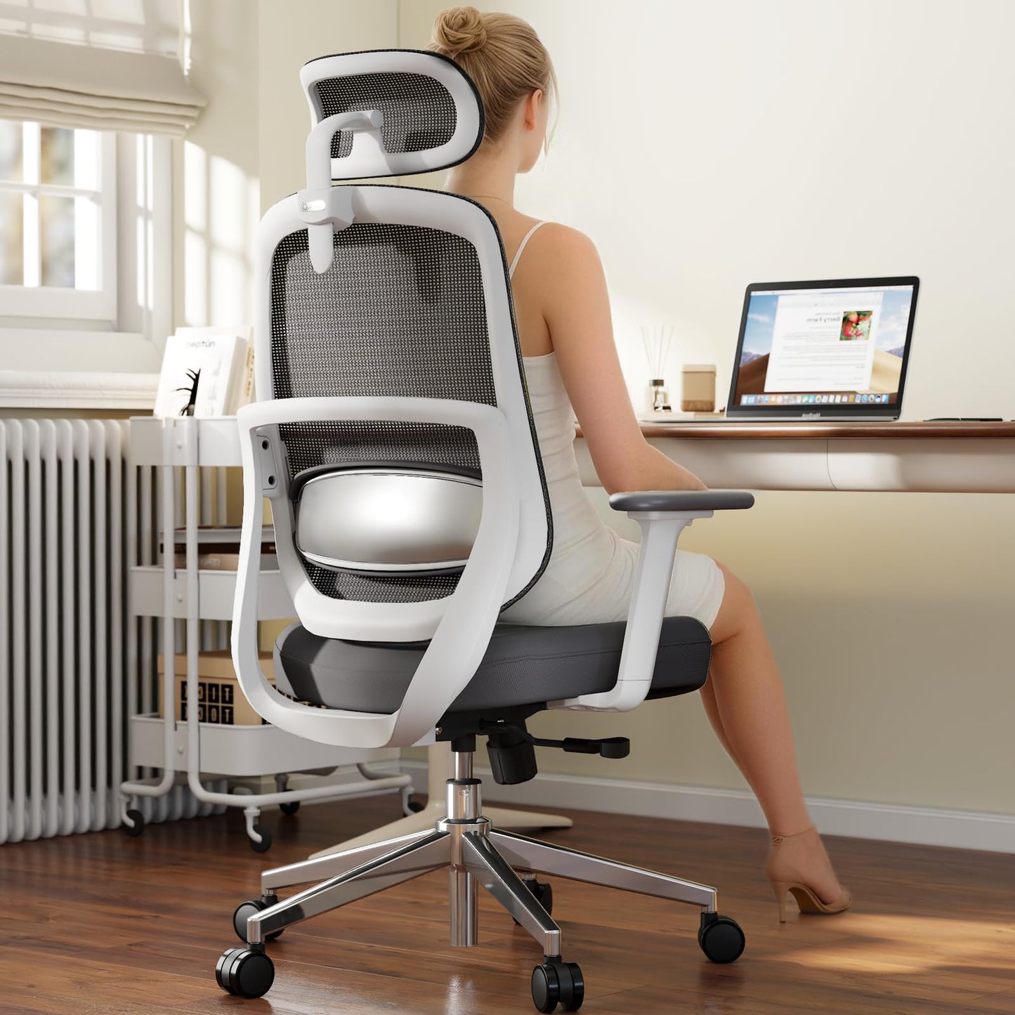 QuelSoft Ergonomic Office Chair, Home Office Desk Chairs, 3D Lumbar Support High Back Desk Chair, Comfortable Computer Chair & Gaming Chair for Office & Home - Silver