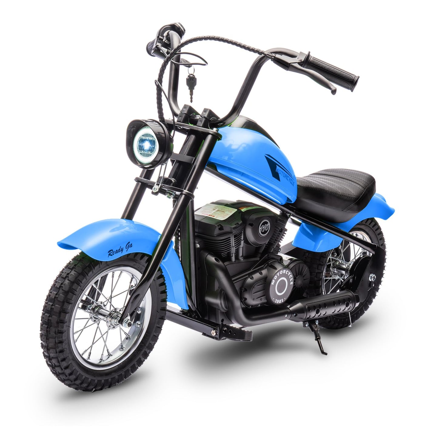 Garveelife Electric Dirt Bike, 15 Mph & 150 LB Max, 24V Ride On Toy for Big Kids w/Led Lights & Power Display, 300W Chain-Driven Motor, Two Speed, Handbrake, Leather Seat, 12 in Air-Filled Tires, Blue