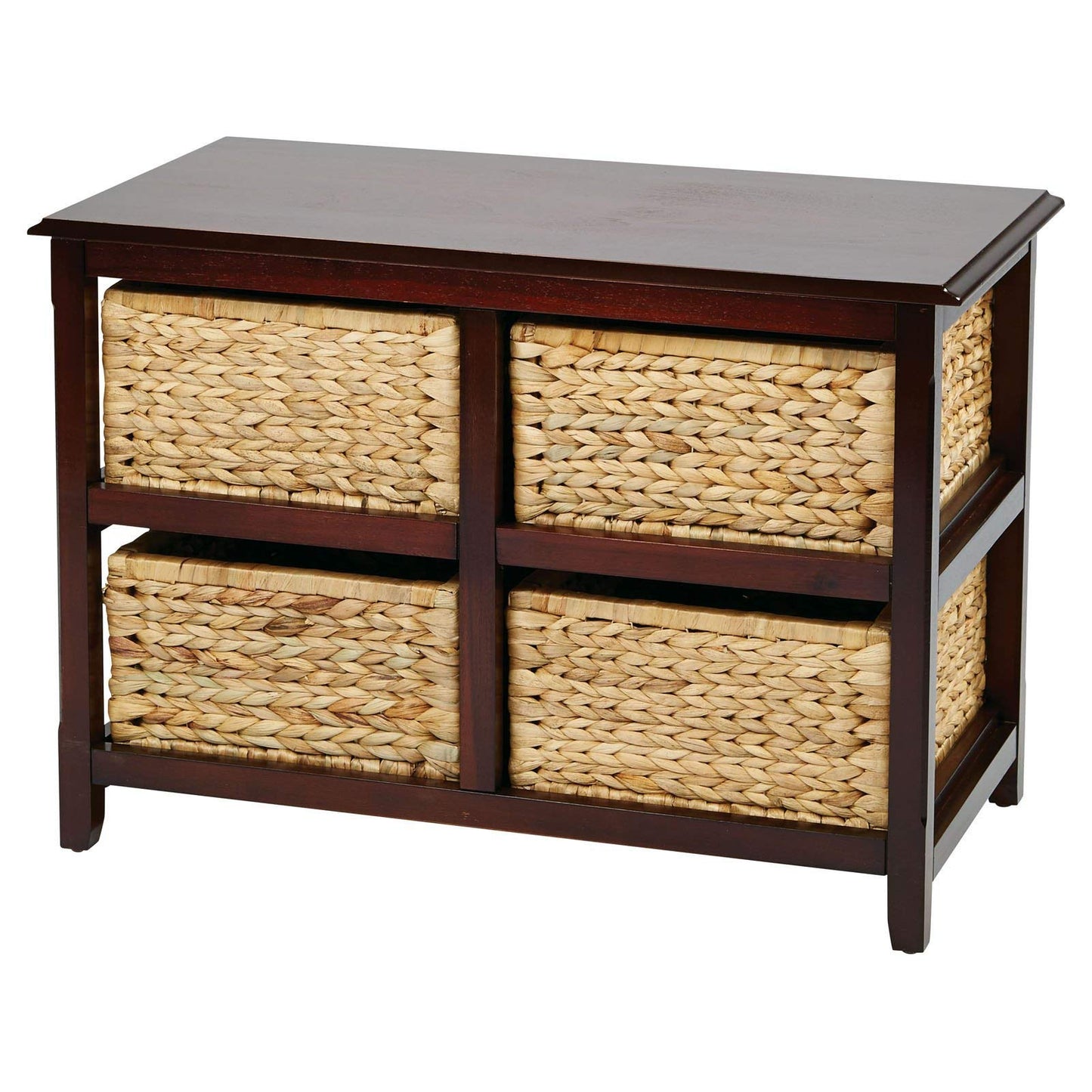 OSP Home Furnishings Seabrook Storage Tower with Solid Wood Frame and Natural Baskets, 2-Tier, 4-Drawer, Espresso Finish