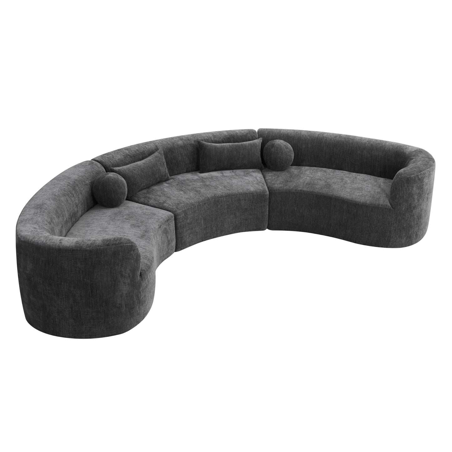 Merax 153" Chenille Modular Sectional Sofa Set, 6 Seat Curved Frameless Oversized Cloud Couch with 4 Pillows, Free Combination Hook & Loop, Fully Compressed, No Assembly for Living Room, Gray