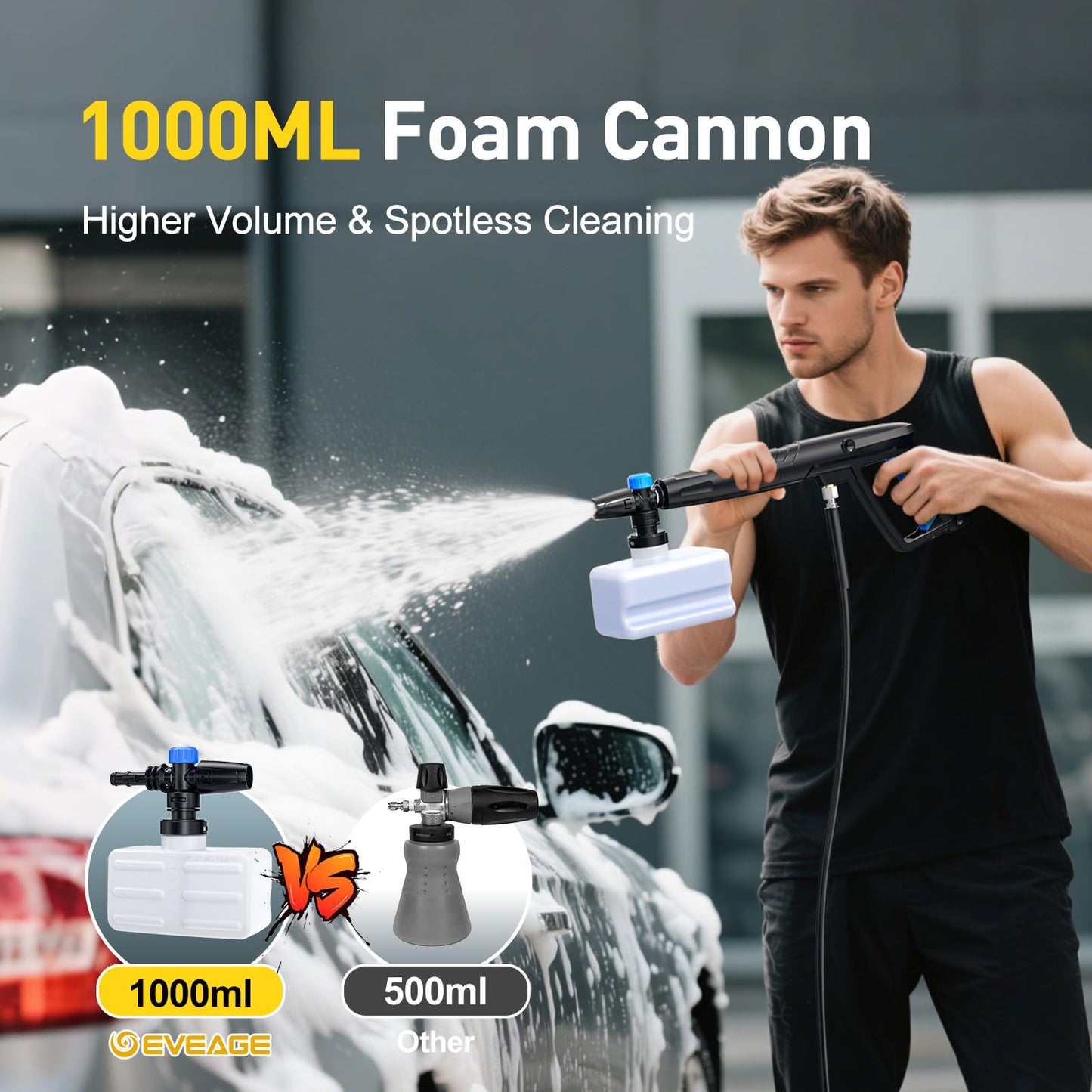 EVEAGE Electric Pressure Washer, 4200 PSI 2.8 GPM Power Washer with 1000ML Foam Cannon, 3 Pressure Nozzles, for Car/Fences/Driveway/Home/Patio Cleaning