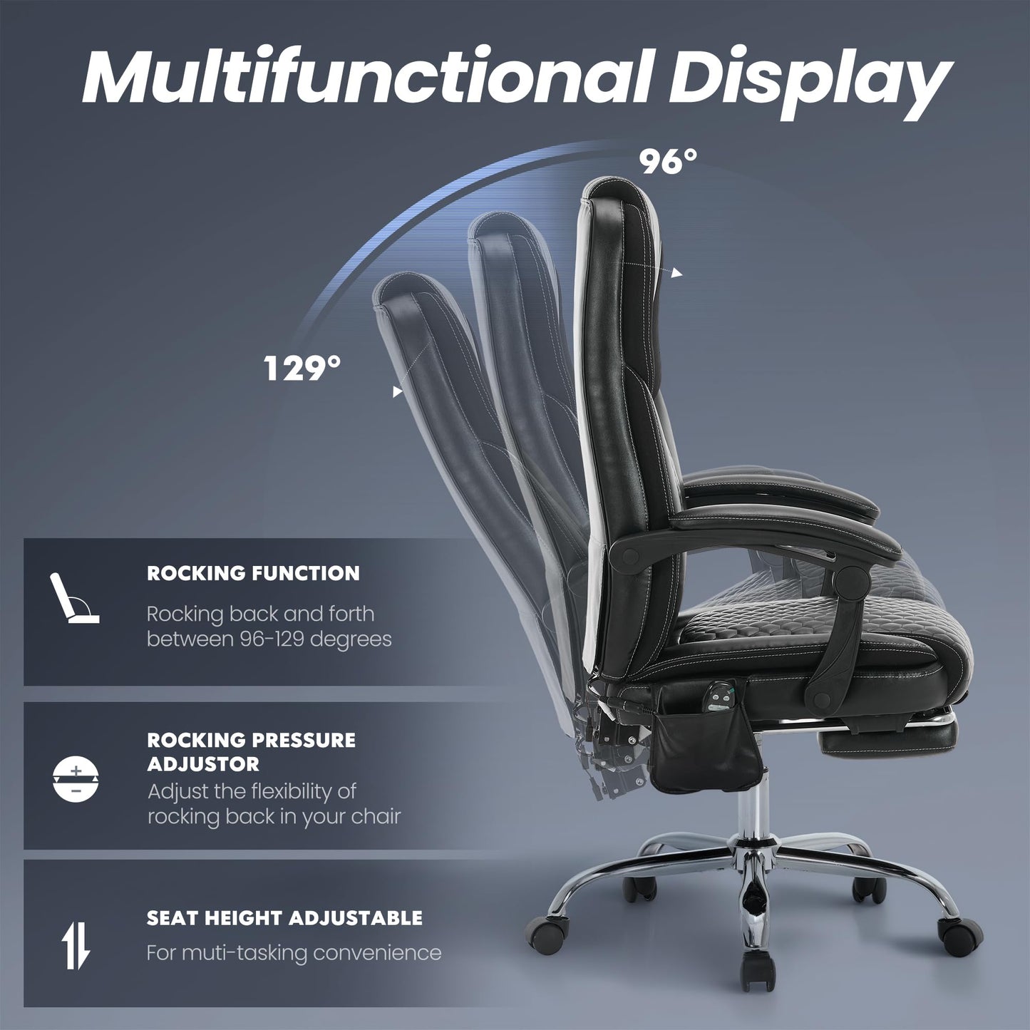 MALOL Massage Office Chair with 3-Level Heat and Footrest – 20-Min Easy Assembly, 300 lbs Big and Tall Desk Chair, PU Leather Ergonomic Executive Computer Chair with Side Pocket, Black,Set of 2