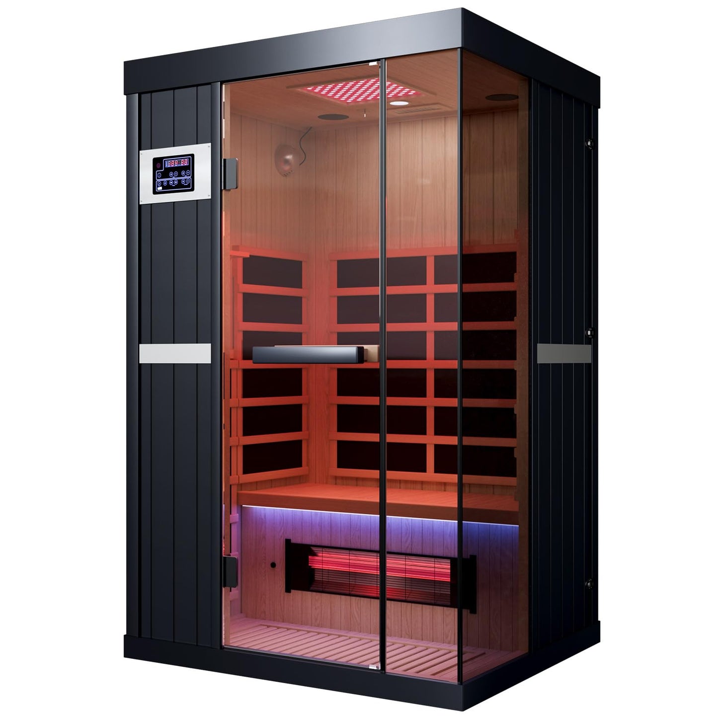 OnxyEdge 2-Person Full Spectrum Infrared Sauna, 1990W - 120V, 12 * 12" Red Light Therapy & 2 Built-in Speakers, Hemlock Wood Indoor Dry Traditional Sauna with Dual LED Controls for Home & Gym