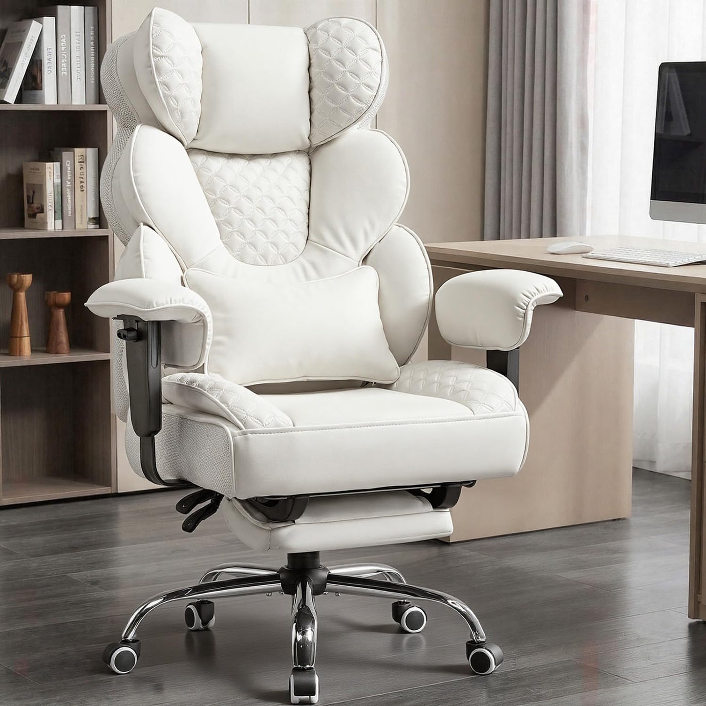COMHOMA Big and Tall Office Chair with Upgrade Footrest, Heavy Duty Gaming Chair High Back Executive Chair with Spring Lumbar Support for Lower Back Pain Relief, 150°Reclining Adjustable Armrests