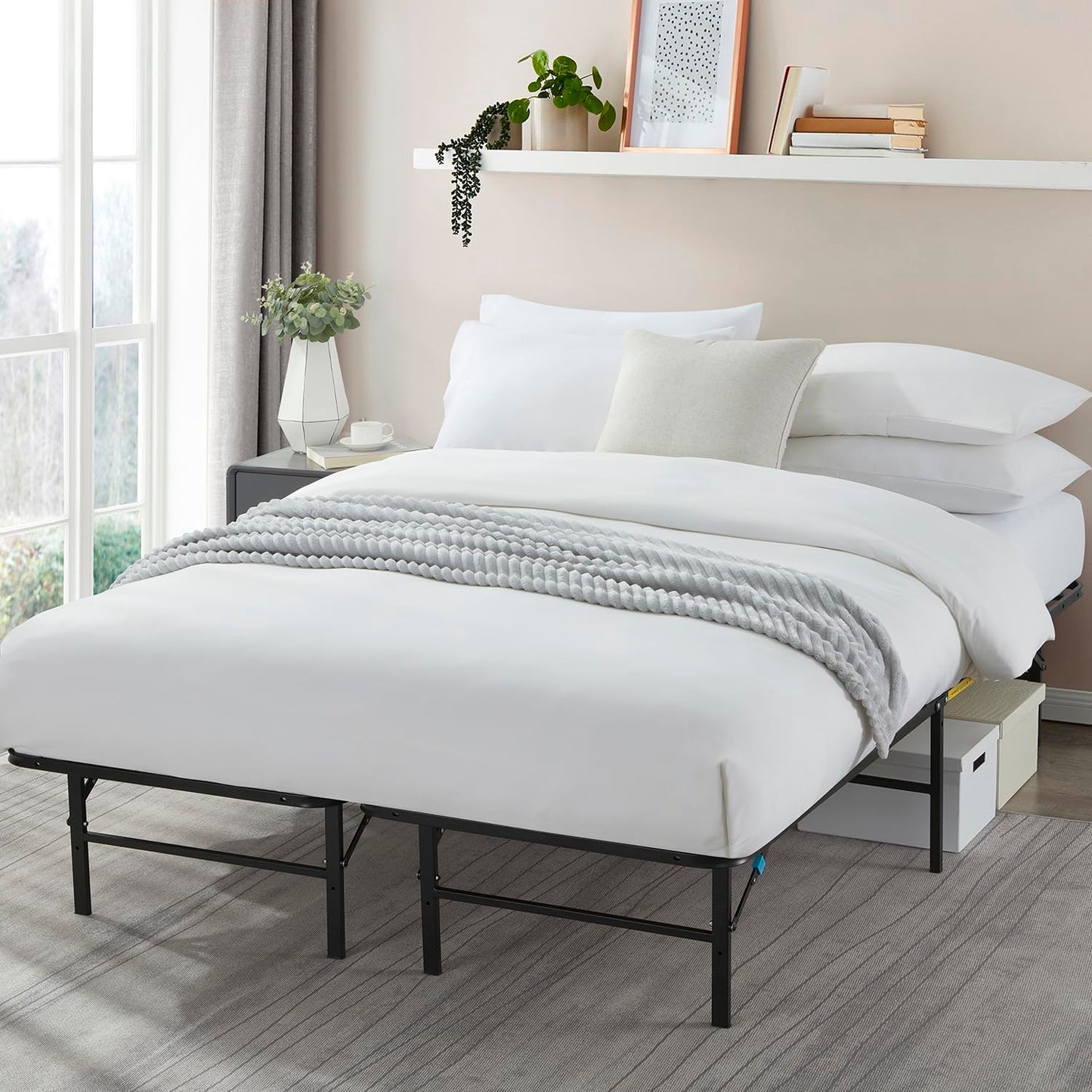 Nestl Foldable Split King Platform Bed Frame, Metal Foundation with 13 Inch Under Bed Storage, No Box Spring Needed, Easy Assembly, Heavy Duty Steel Support