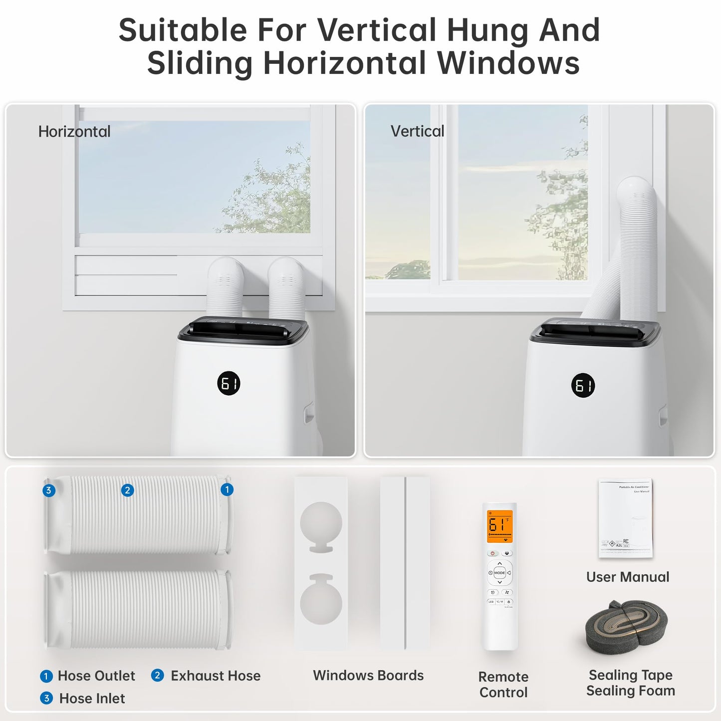 Humhold 14000BTU Portable Air Conditioners Inverter Technology,Dual Hose Fast Cooling Portable AC Unit for Large Room up to 700 sq.ft, w/t Dehumidifier & Fan, (42dB) Quiet Sleep Mode, Remote Control