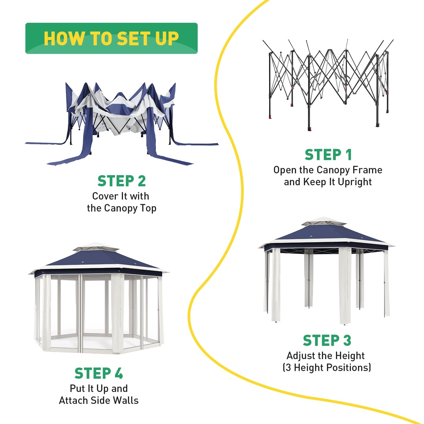 Pop Up Canopy Tent 13x13 Ft Instant Gazebo with Mosquito Netting Enclosure, Adjustable Outdoor Gazebo for Patio, Garden & Backyard Use with UV Protection & 3 Heights (Blue Lightgrey, 13 ft x 13 ft)