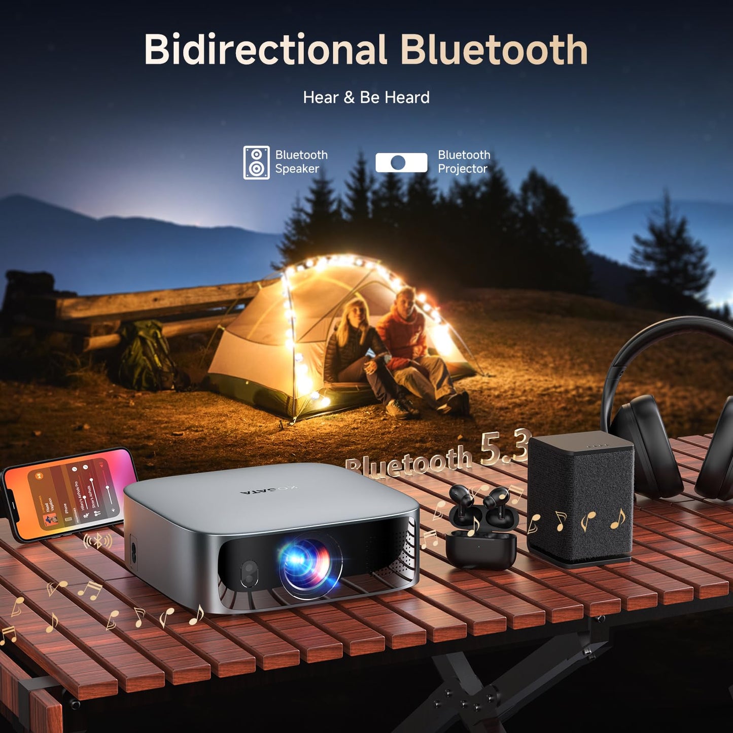Short Throw Projector 4K with WiFi and Bluetooth,2000ANSI Auto Focus Keystone Smart Projector Built in Apps Dolby Audio Home Theater Movie Portable Outdoor Projector Ceiling Gunmetal